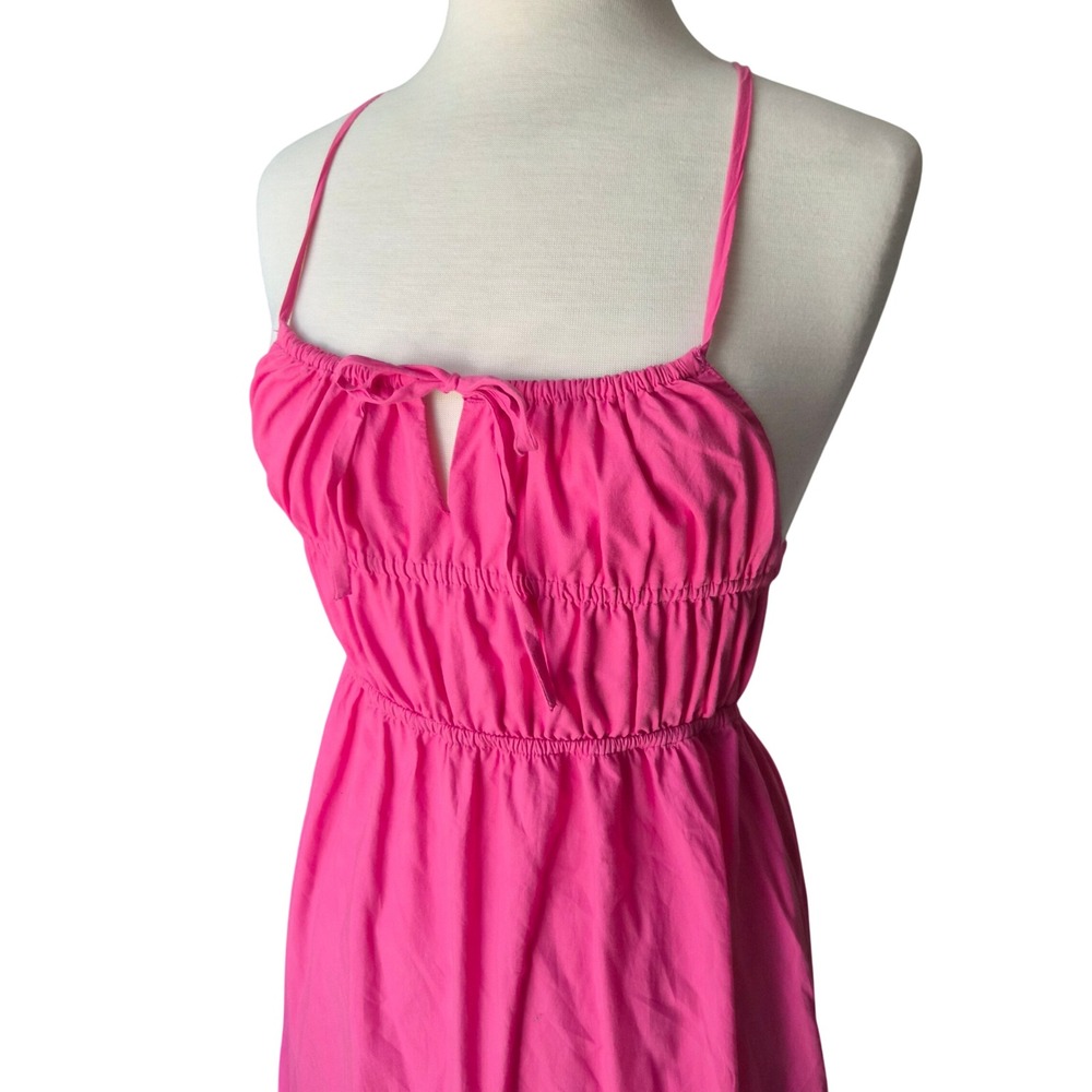 L*Space Anthropologie Pink Cotton Ruched Keyhole Midi Dress Cross Back Size M